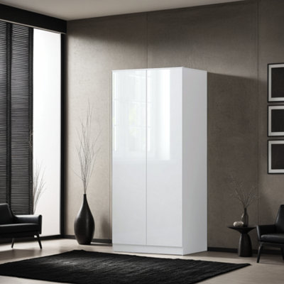 Fwstyle 2 Door Gloss Double Wardrobe Scratch Resistant Push To Open Soft Close White