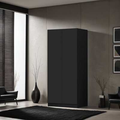 Fwstyle 2 Door Double Wardrobe Scratch Resistant Push To Open Soft Close Black