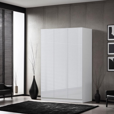 Fwstyle White 3 Door Gloss Triple Wardrobe Push Open Soft Closing - Image 8