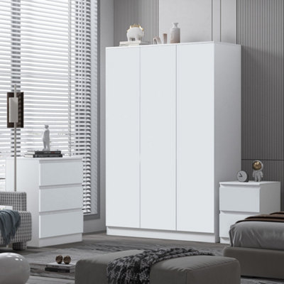 Fwstyle Unisex White Large Triple 3 Door Matt Wardrobe - Image 5