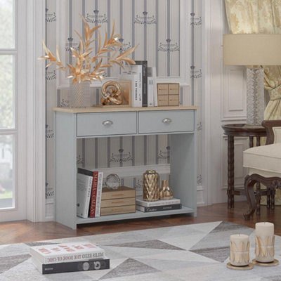 Fwstyle Grey Oak Top 2 Drawer Console Table