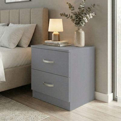 Fwstyle Tunis Grey 2 Drawer Bedside Table Chest Of Drawers (H) 47Cm (W) 40Cm (D) 39Cm from B&Q
