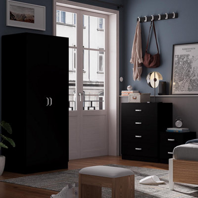Fwstyle 3 Piece Bedroom Furniture Set Matt Finish Black