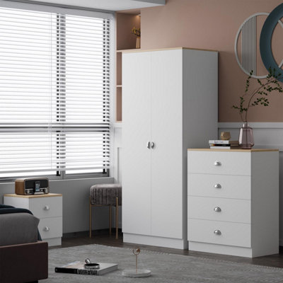 Fwstyle 3 Piece Bedroom Furniture Set Matt & Oak Finish White