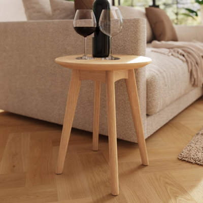 B&Q -  Natural Ash Wooden Round Wine Side Table