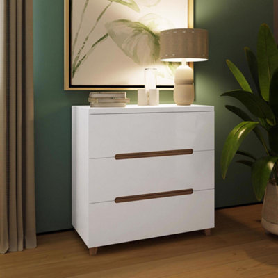 Fwstyle Veloce 3 Drawer Gloss Bedside Fast Click Assembly White