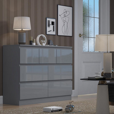 Fwstyle 7 Drawer Gloss Chest Of Drawers Merchant Chest Scratch Resistant Bedroom Furniture Grey