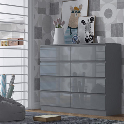 Fwstyle Stora Grey Gloss 8 Drawer Chest (H) 99Cm (W) 110Cm (D) 40CmExtra Deep 14Cm Drawers from B&Q
