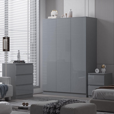 FWStyle 3 Door Wardrobe Grey Gloss - Image 5