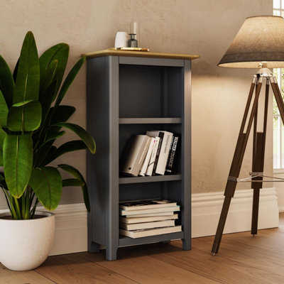 Fwstyle 3 Tier Solid Oak Bookcase Graphite Blue