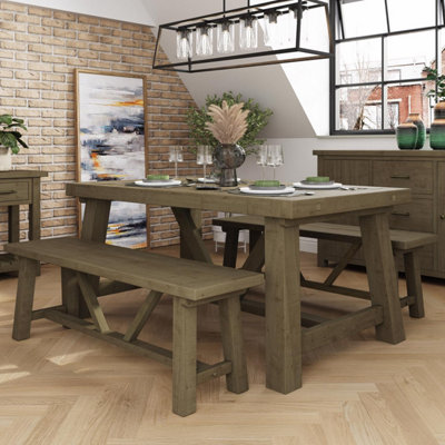 FWSTYLE 1.6M Fixed Top Dining Table Solid Natural Reclaimed Pine from B&Q