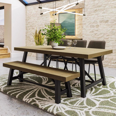 B&Q -  Modern Industrial Driftwood Solid Pine 2M Dining Table