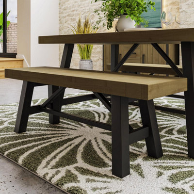 Fwstyle Driftwood Lacquered Solid Pine Dining Bench Grey