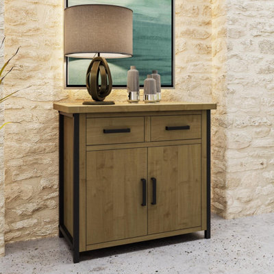 Fwstyle Ready Assembled Driftwood Pine 2 Drawer 2 Door Sideboard Grey