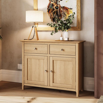 FWSTYLE Natural Oak Pre Assembled 2 Door 2 Drawer Sideboard