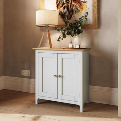 Fwstyle Cream Sideboard Oak Veneered Top 2 Doors Linen Finish Large