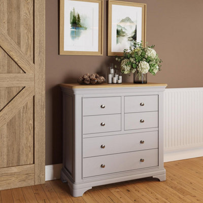 Fwstyle 6 Drawer Solid Oak Chest Of Drawers Ready Assembled Dove Painted Finish Grey