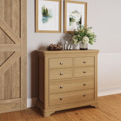 Fwstyle 6 Drawer Solid Oak Chest Of Drawers Ready Assembled Natural Lacquered Finish