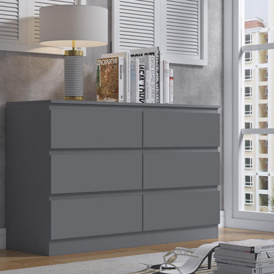 Fwstyle Stora Dark Grey 6 Drawer Chest (H) 77Cm (W) 110Cm (D) 40CmExtra Deep 14Cm Drawers from B&Q