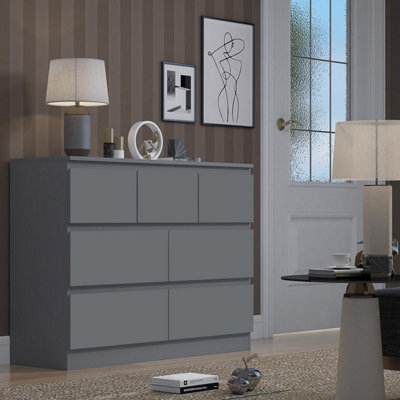 Fwstyle 7 Drawer Gloss Chest Of Drawers Merchant Chest Scratch Resistant Bedroom Furniture Grey