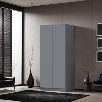 Fwstyle 2 Door Double Wardrobe Scratch Resistant Push To Open Soft Close Dark/Grey