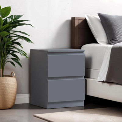 B&Q -  2 Drawer Bedside Table Cabinet Dark Matt Grey Scratch Resistant Bedroom Furniture