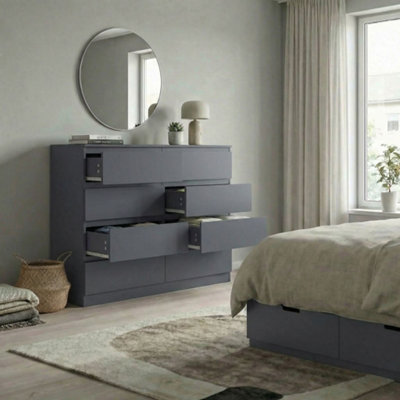 B&Q -  Carlton 8 Drawer Chest Of Drawers Bedroom Storage Sideboard Dresser Grey (H) 99Cm (W) 110Cm (D) 40Cm