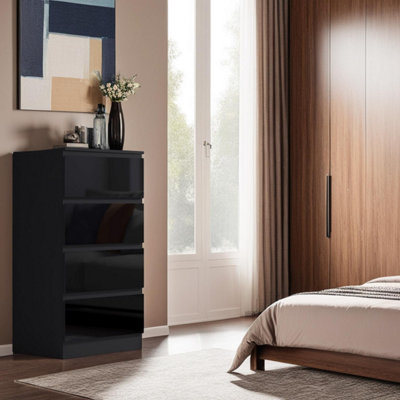 B&Q -  4 Drawer Chest Of Drawers High Gloss Black Bedroom Furniture