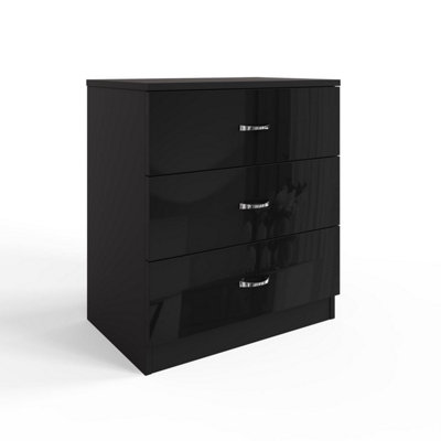 B&Q -  3 Drawer Chest Of Drawers Gloss Black