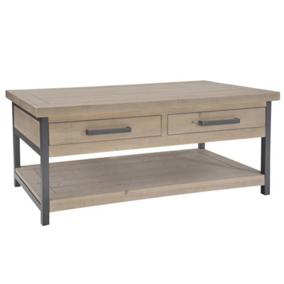 B&Q -  2 Drawer Driftwood Solid Reclaimed Pine Coffee Table