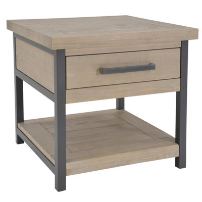 B&Q -  Driftwood Lacquered Solid Reclaimed Pine 1 Drawer Side Table