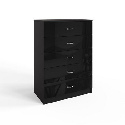 B&Q -  Black Gloss 5 Drawer Chest Of Drawers Scratch Resistant