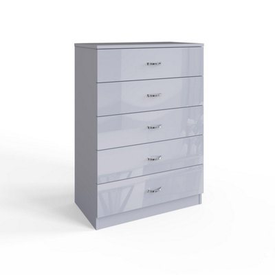 B&Q -  5 Drawer Gloss Grey Chest Of Drawers Scratch Resistant