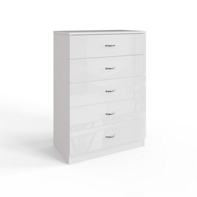 B&Q -  5 Drawer Gloss White Chest Of Drawers Scratch Resistant