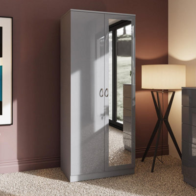 Fwstyle Gloss Mirrored 2 Door Wardrobe Scratch Resistant Grey