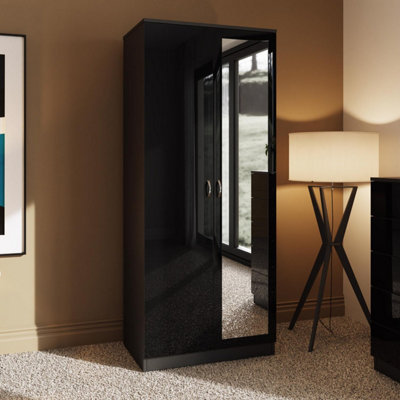 B&Q -  Black Gloss Mirrored 2 Door Wardrobe Scratch Resistant