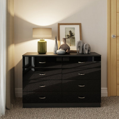 Fwstyle 8 Drawer Chest Of Drawers Gloss Scratch Resistant Bedroom Furniture Black