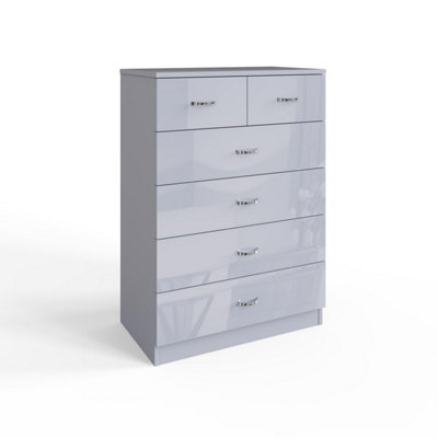 B&Q -  6 Drawer Grey Gloss Chest Of Drawers Scratch Resistant