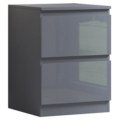 Fwstyle Gloss Bedside Chest Table 2 Drawer 40% Extra Storage Grey