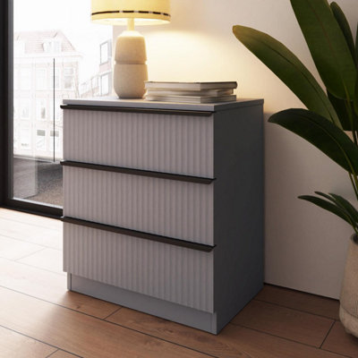 B&Q -  Dark Grey 3 Drawer Chest Of Drawers Scalloped Ripple Effect