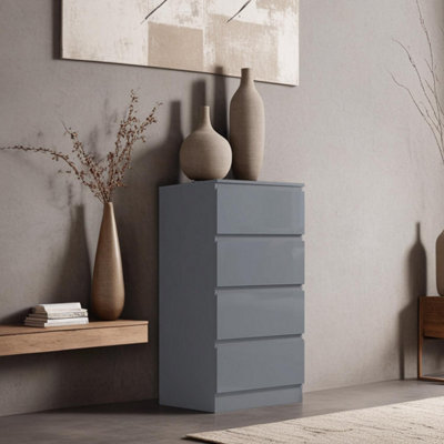 Fwstyle 4 Drawer Grey Gloss Chest Of Drawers Scratch Resistant
