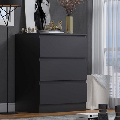 B&Q -  3 Drawer Matt Black Chest Of Drawers Scratch Resistant