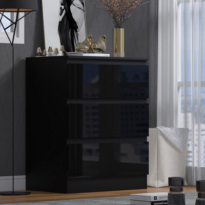 Fwstyle 3 Drawer Gloss Chest Of Drawers Scratch Resistant Black