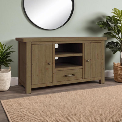 B&Q -  2 Door 1 Drawer Solid Pine Tv Unit