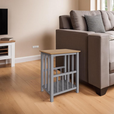 Fwstyle Solid Oak Magazine Rack Ready Assembled Grey