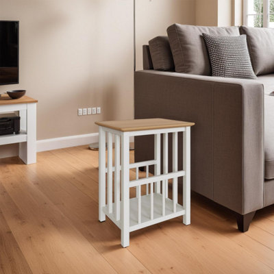 B&Q -  Oak Cream Linen Magazine Rack Ready Assembled