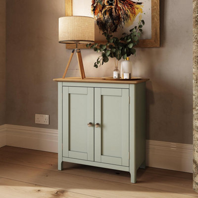 B&Q -  Taberno 2 Door Sideboard Storage Cabinet Sage Green & Oak (H) 67 (W) 65 (D) 33Cm