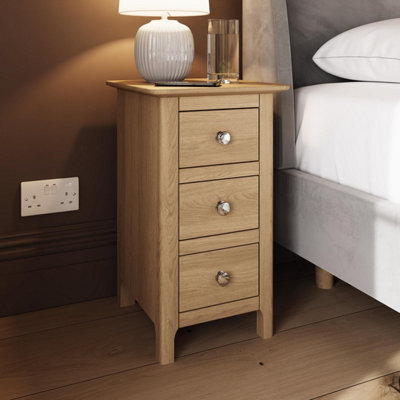 Fwstyle Slim 3 Drawer Bedside Table Nightstand Natural Oak Veneer