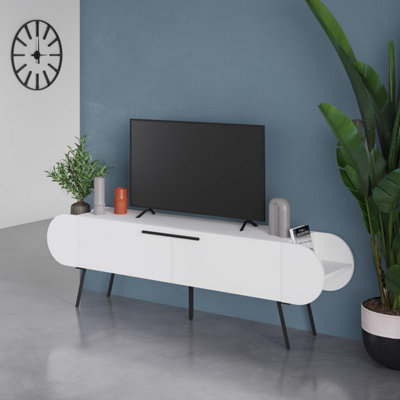 Fwstyle 2 Door Tv Unit Open Shelf Matt White Capsule Design Scratch Resistant