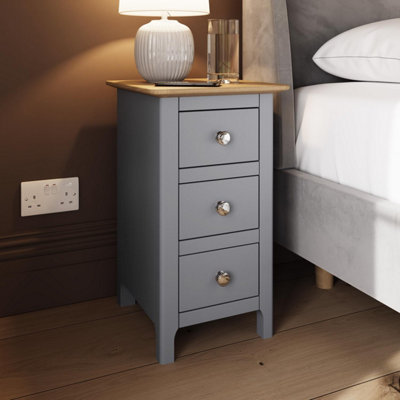 Fwstyle 3 Drawer Solid Oak Bedside Chest Of Drawers Dove Ready Assembled Grey